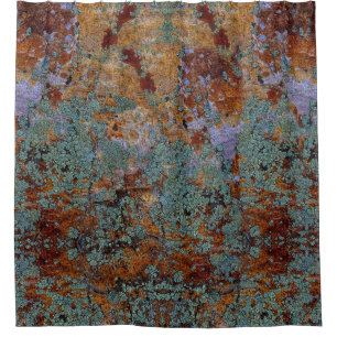 Rustic Lichen Moss With Stone and Rock Texture Shower Curtain