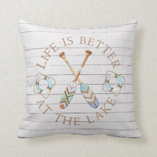 Rustic Life Is Better At The Lake White Wood Cushion