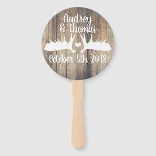 Rustic Light Barn Wood & White Moose Antlers Hand Fan