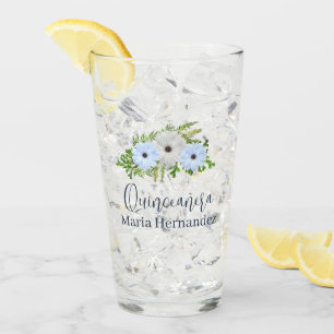 Rustic Light Blue and White Floral Quinceañera Glass