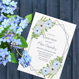Rustic Light Blue and White Floral Quinceañera  Invitation