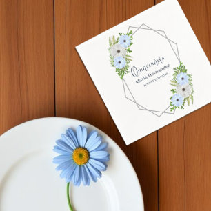 Rustic Light Blue and White Floral Quinceañera Napkin