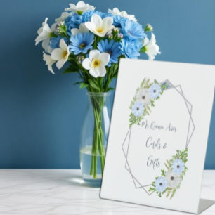 Rustic Light Blue and White Floral Quinceañera Pedestal Sign