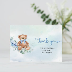 Rustic Light Blue Floral Teddy Bear Thank You Enclosure Card