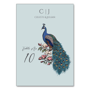 Rustic Light Blue Peacock Wedding Table Number