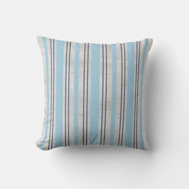 Rustic Light Blue Striped Grain Sack Cushion (Front)