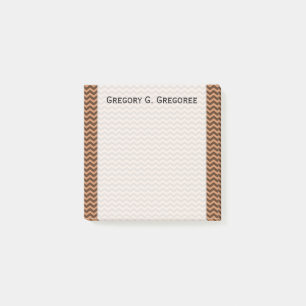 Rustic Light Brown & Dark Brown Wavy Pattern; Name Post-it Notes
