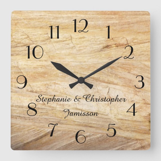 Rustic Light Brown Faux Stone Clock Personalized (Front)