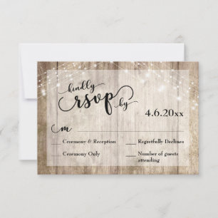 Rustic Light Brown Wood & Lights Wedding RSVP 3