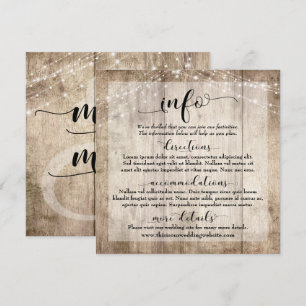 Rustic Light Brown Wood w/ Lights, Wedding Info Invitation