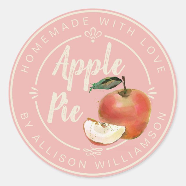 Rustic Light Pink Homemade Apple Pie Classic Round Sticker (Front)