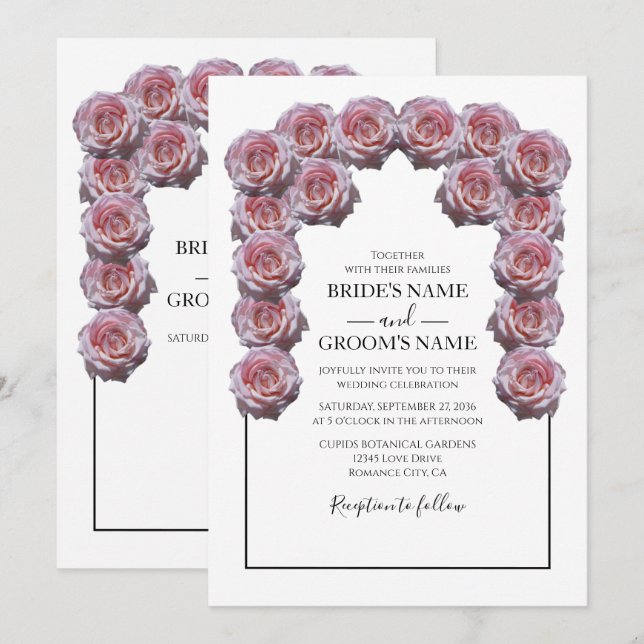 Rustic Light Pink Roses Wedding Invitations (Front/Back)