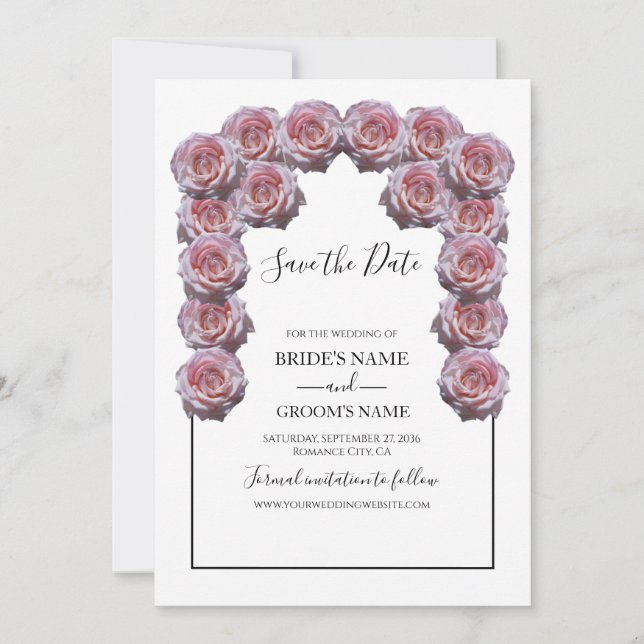 Rustic Light Pink Roses Wedding Save The Date (Front)