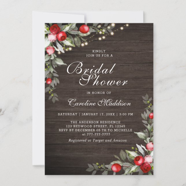 Rustic Light Winter Moody Bridal Shower Invitation (Front)