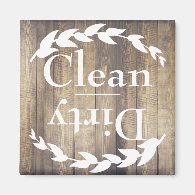 Rustic Light Wood Farmhouse Laurels Clean Dirty Magnet (Front)