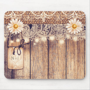 Rustic Lighted Mason Jars Daisies & Lace Computer Mouse Mat