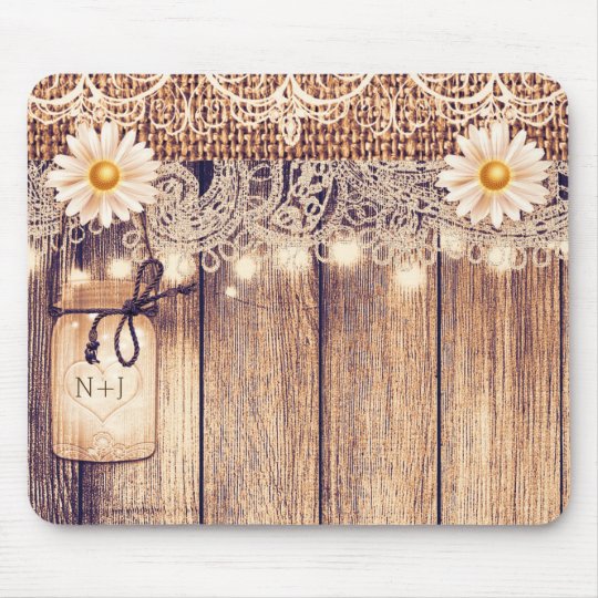 Rustic Lighted Mason Jars Daisies & Lace Computer Mouse Mat
