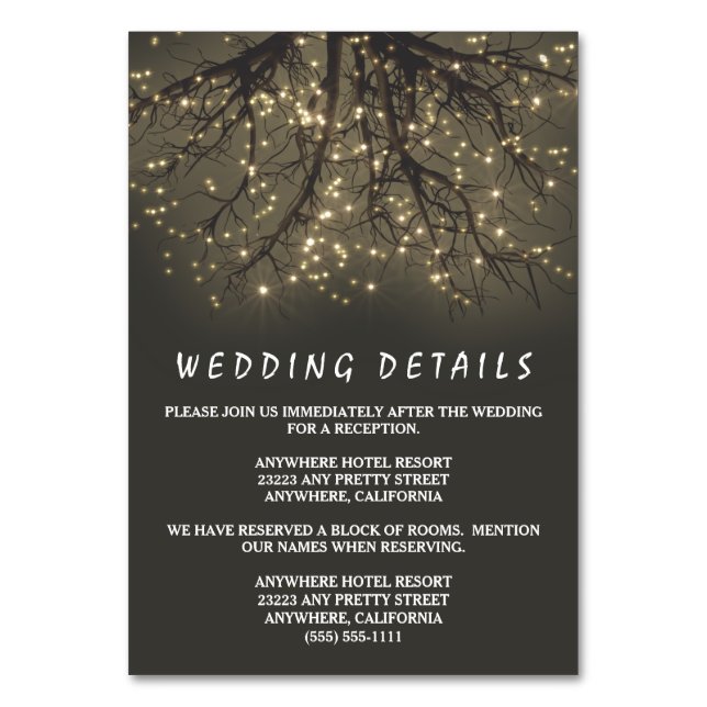 Rustic Lighted Tree Branch Wedding Enclosure Cards (Front)