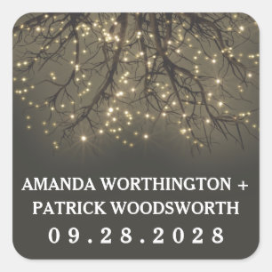 Rustic Lighted Tree Branch Wedding Favour Stickers