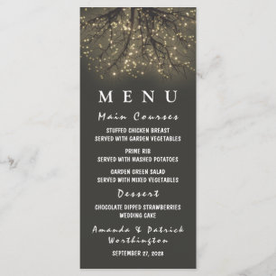 Rustic Lighted Tree Branch Wedding Menu Cards