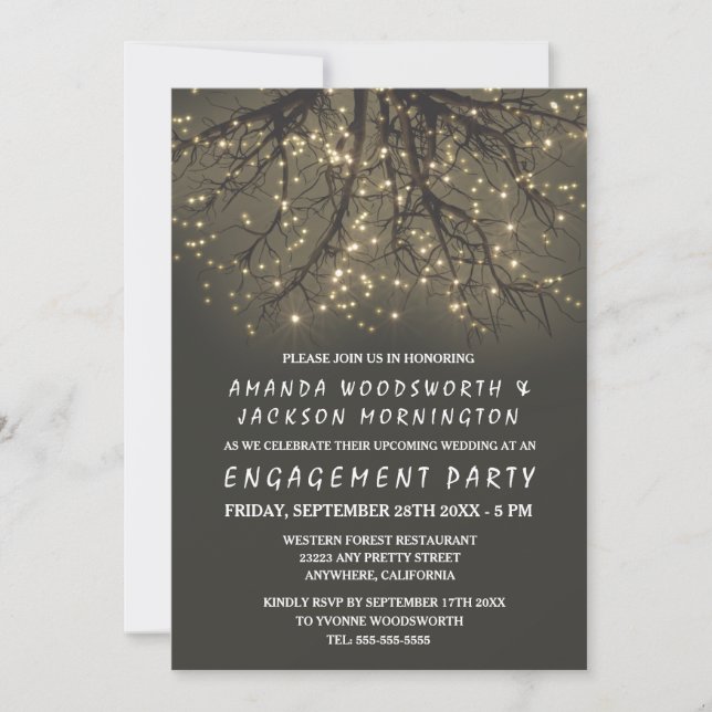 Rustic Lighted Tree Engagement Party Invitations (Front)