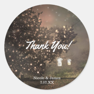 Rustic Lighted Tree in Field Wedding Favour Classic Round Sticker