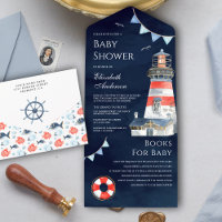 Rustic Lighthouse Nautical Navy Blue Baby Shower