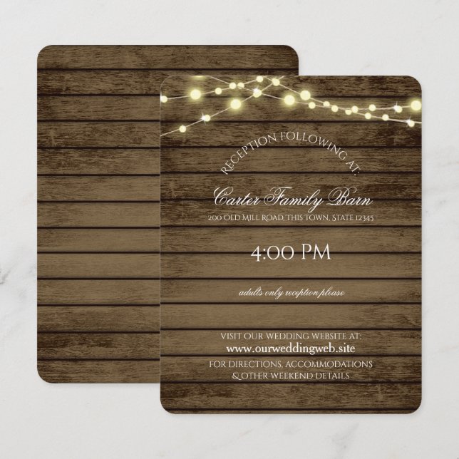 Rustic  Lights and Barn Wood Details Wedding Invitation (Front/Back)