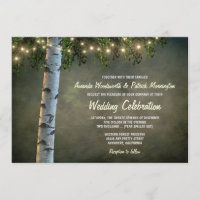 Rustic Lights Birch Bark Tree Wedding Invitations