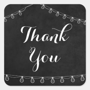 Rustic Lights Black And White Thank You Chalkboard Square Sticker