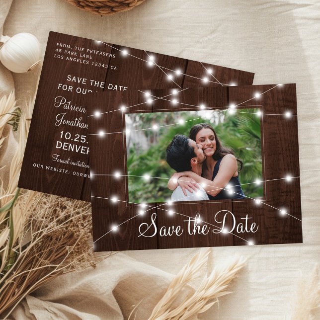 Rustic lights country barn wedding save the date announcement postcard (Creator Uploaded)