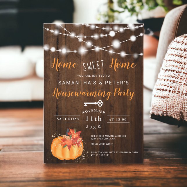 Rustic lights floral pumpkin housewarming party invitation (Rustic lights floral pumpkin housewarming party invitation)