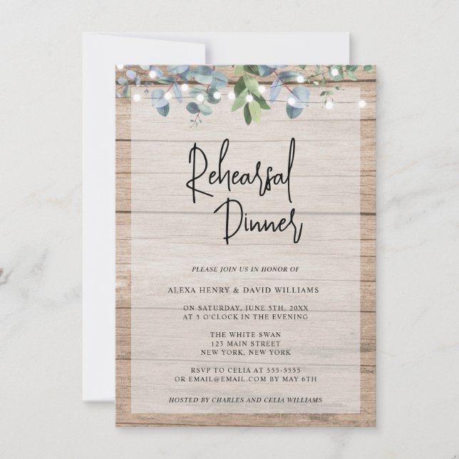 Rustic Lights Floral Rehearsal Dinner Invitation (Front)