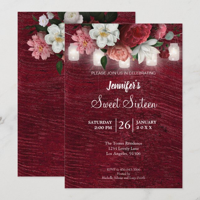 Rustic Lights Floral Sweet 16 Birthday Invitation (Front/Back)