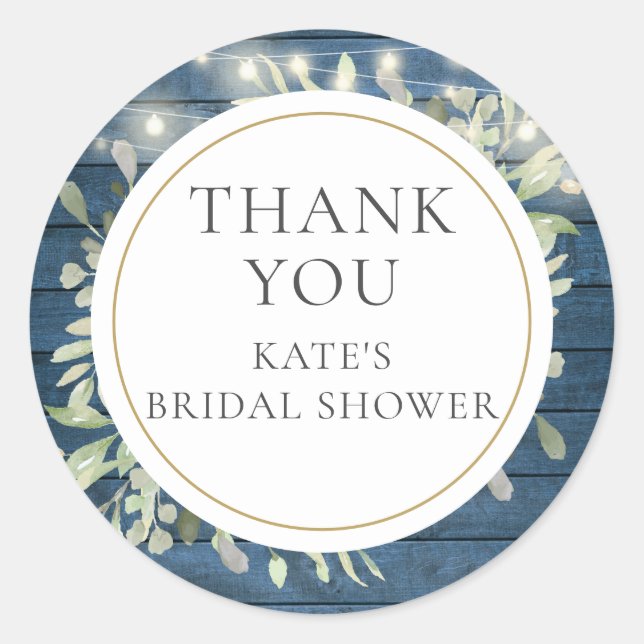 Rustic Lights Greenery Bridal Shower Thank You Classic Round Sticker (Front)