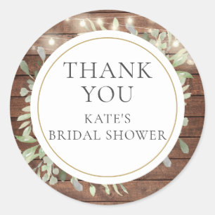 Rustic Lights Greenery Bridal Shower Thank You Classic Round Sticker