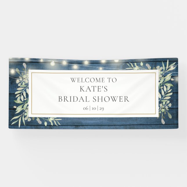 Rustic Lights Greenery Bridal Shower Welcome Banner (Horizontal)