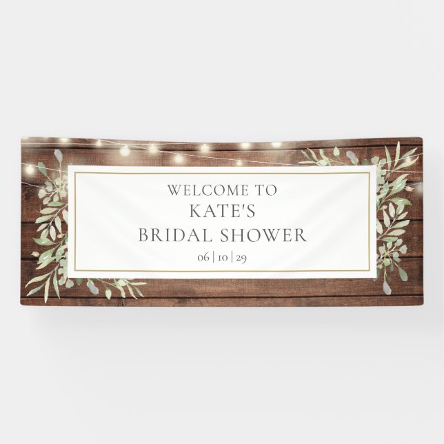 Rustic Lights Greenery Bridal Shower Welcome Banner (Horizontal)