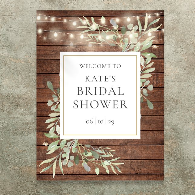 Rustic Lights Greenery Bridal Shower Welcome Sign (Rustic Lights Greenery Bridal Shower Welcome Sign)