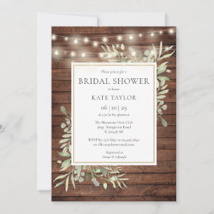 Rustic Lights Greenery QR Code Photo Bridal Shower Invitation