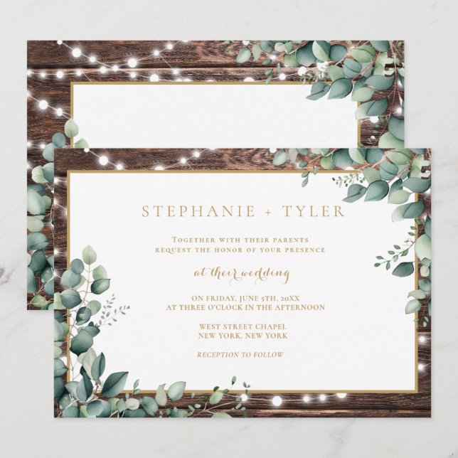 Rustic Lights Greenery Wedding Invitation (Front/Back)