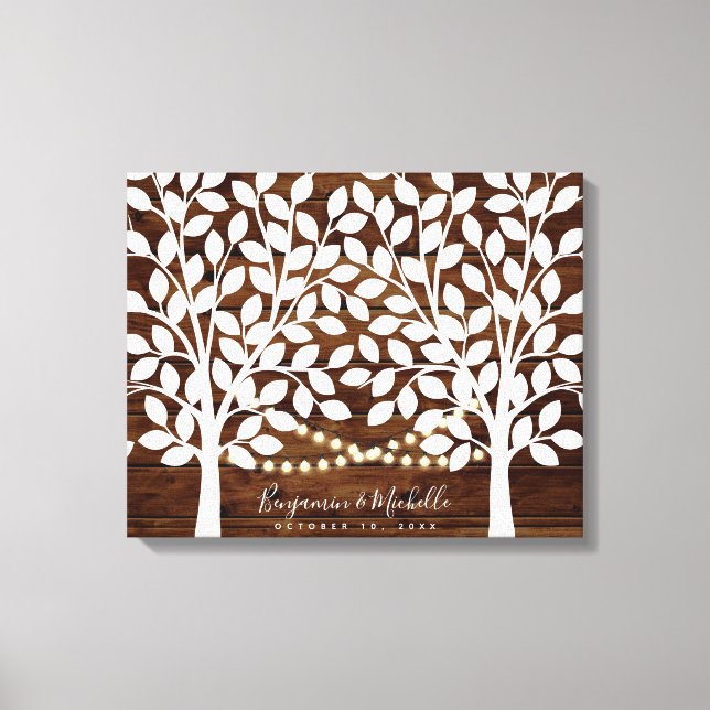 Rustic Lights Guest Book Canvas - 100 Signatures (Front)