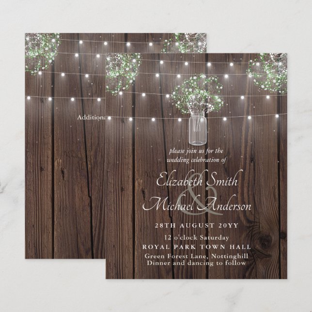 Rustic Lights Mason Jars Gypsophila Budget Wedding (Front/Back)