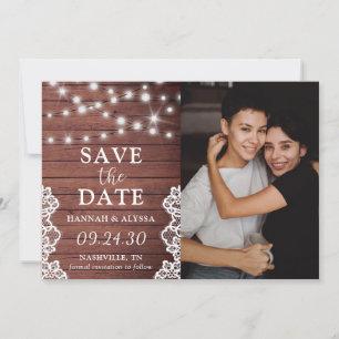 Rustic Lights Photo LGBTQ Save The Date Card