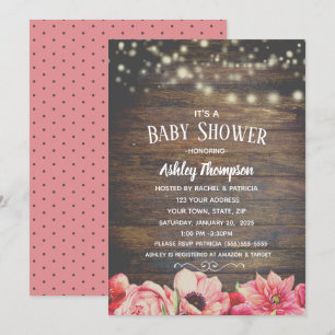 Rustic  Lights Pink and Brown Baby Shower      Invitation