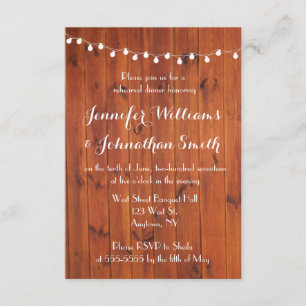 Rustic lights rehearsal dinner invitations