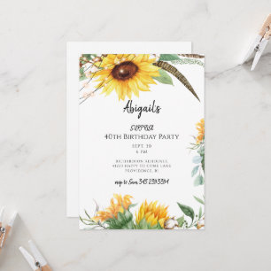Rustic Lights & Sunflowers Surprise Birthday Party Invitation