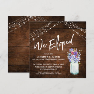 Rustic Lights We Eloped Wildflowers in Mason Jar Invitation