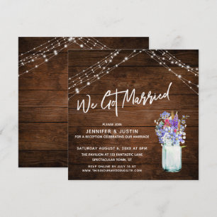 Rustic Lights We Got Married Wildflowers in Jar Invitation