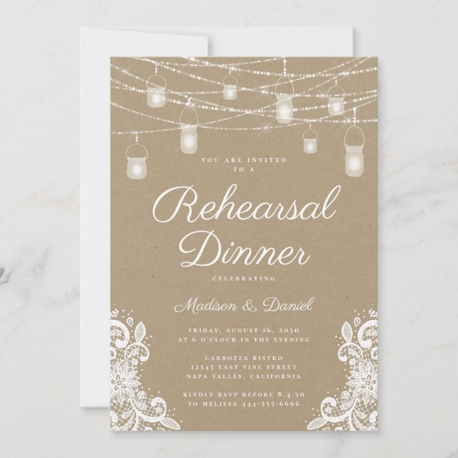 Rustic Lights Wedding Rehearsal Dinner Invitation (Front)